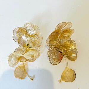 Gold Statement Glam Flower 4” Drop Earrings
